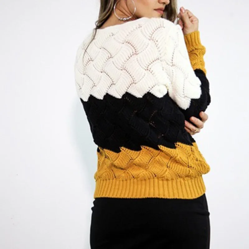 Женские вязаные свитера с вырезами крест-накрест Осенние повседневные Лоскутные