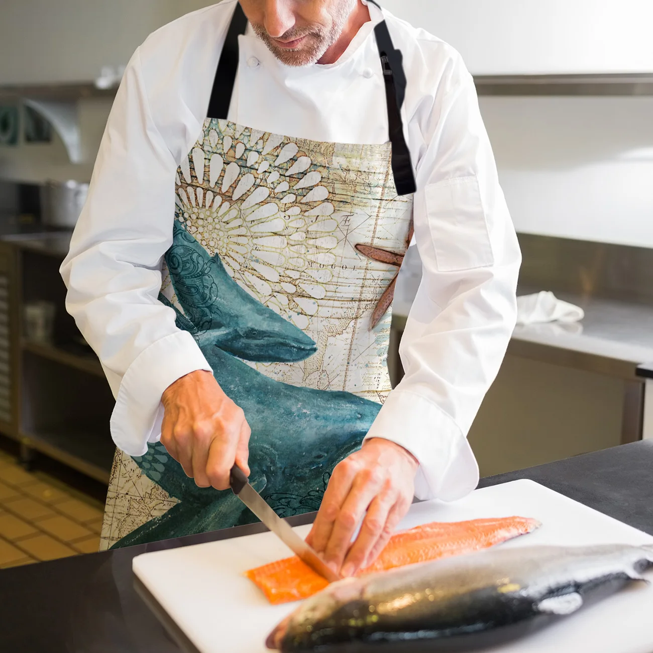 Морской стиль Кит морская жизнь кухонные женские фартуки Детская рабочая одежда