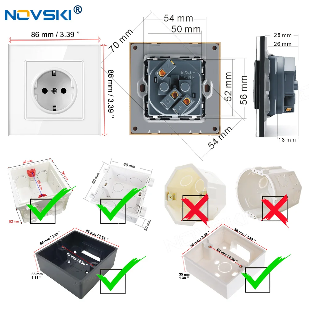 NOVSKI DIY Hybrid Schuko F Wall Socket Multi Frame USB Outlet Crystal Glass Black Panel Grounded Data | Обустройство дома