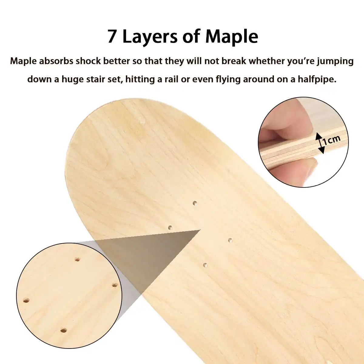 

8in Updated Quality Maple Blank Skateboard Deck Double Rocker Mini Cruiser Skateboards Natural Maple Wood Skate Board DIY Parts