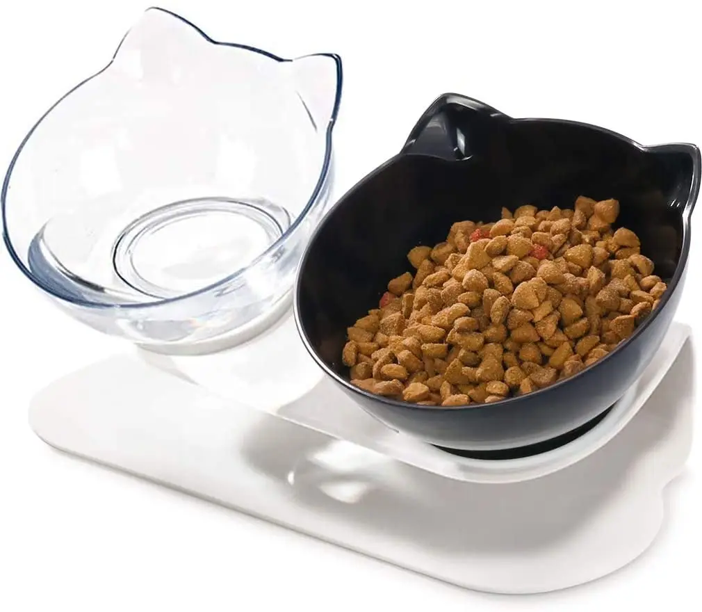 

Double Cat Bowl With Stand Cat Bowls Non Slip Protect Cervical Vertebra Tilt Cat Food Bowl Transparent AS Material Pet Products