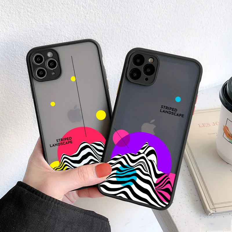 

Phone Case For iphone X XR XS MAX 6s 7 8 plus 12 13 11 Pro max SE2020 Abstract Lines Art Mountain and Sunset TPU hard back cover