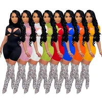 2021 summer new fashion women jumpsuits short sleeve turtleneck hollow out skinny rompers sexy nightclub party bodycon s xxl