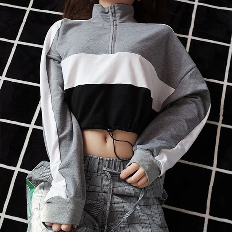 

Women Training Exercise Sweater Color Matching Crop Top Pullovers Gym Fitness Female Running Sweaters Sportswear