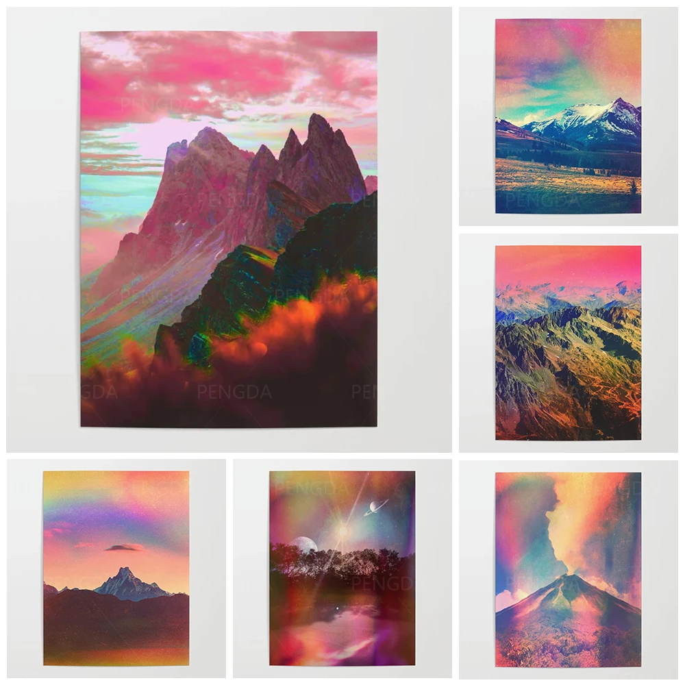 

Prints Painting Wall Art Modular Canvas Landscape Poster Picture Modern Mountain Range Home Decoration For Bedside Background