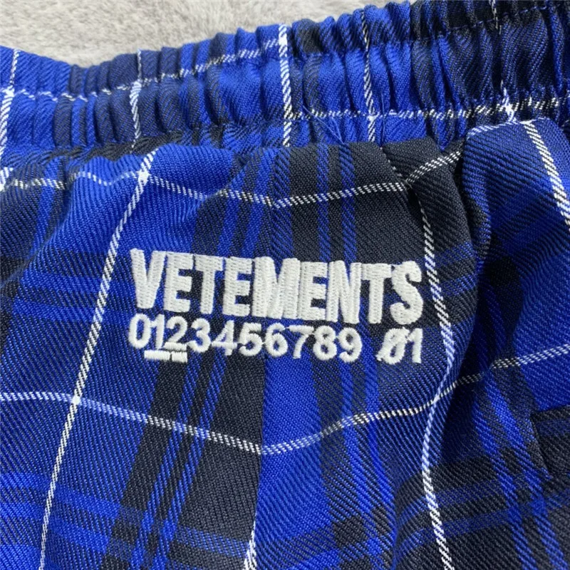 

Vetements Blue Striped Plaid Pants Men Women Best quality Drawstring Embroidery Sweatpants Trousers mens clothing