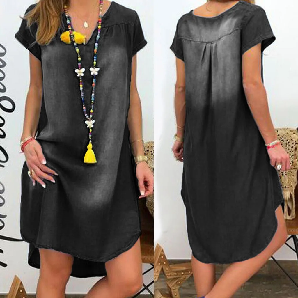 @ Женские Летнее платье из джинсовой ткани повседневное винтажное с v вырезом для