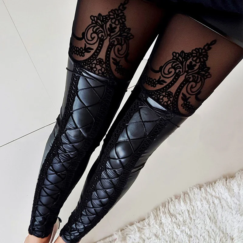 

Women's Fitted Long Pants Lace Up Mesh Skinny Casual Clubwear Trouser Outdoor