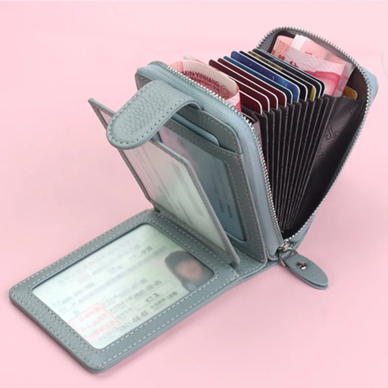 Держатель для карт из натуральной кожи на молнии Большая вместительная Мужская