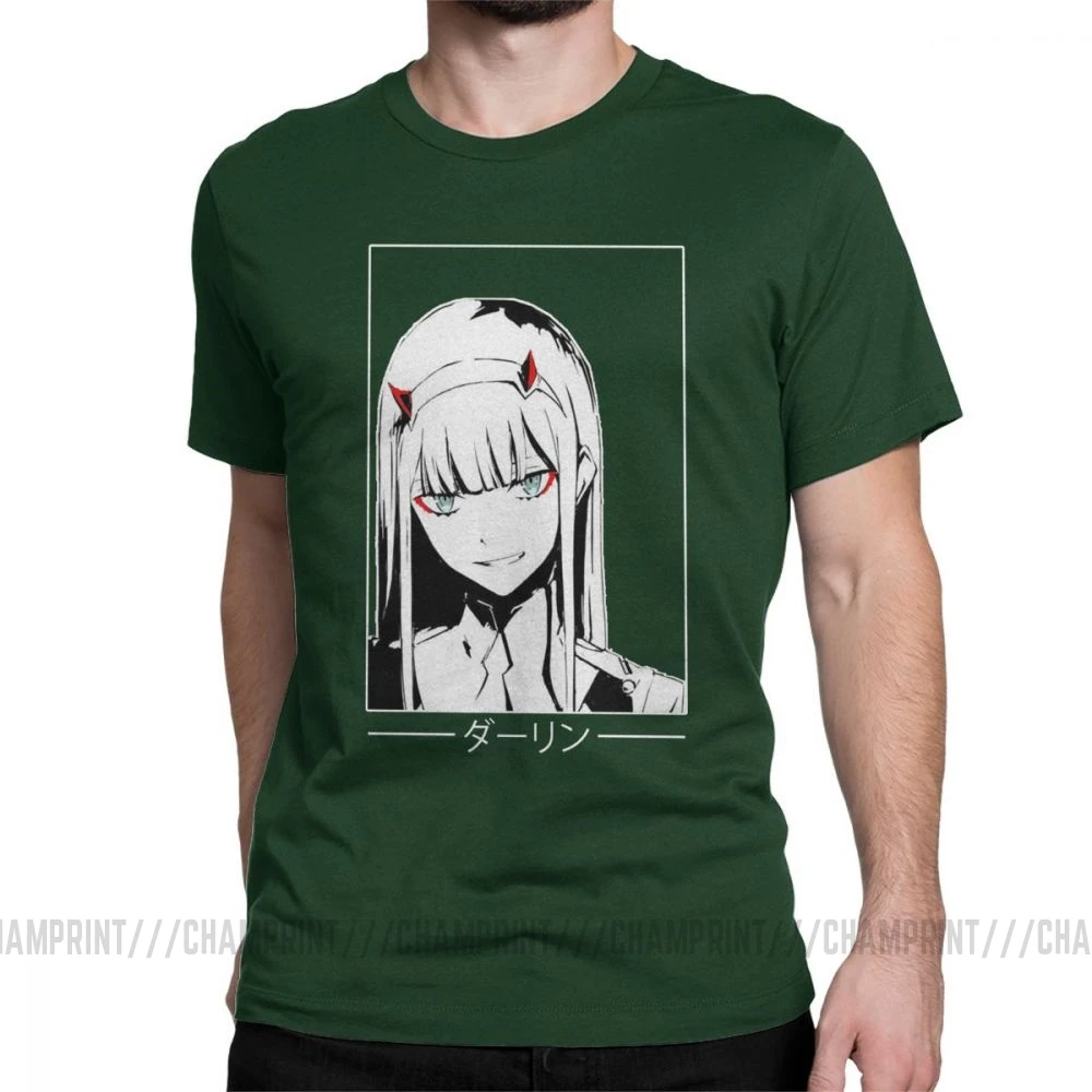 Zero Two Darling In The Franxx White Аниме Манга Футболка мужская большого размера топы хипстерские футболки с круглым вырезом очищенная хлопковая футболка - Цвет: Forest Green
