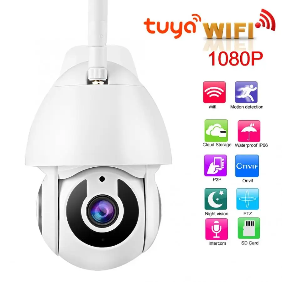 Wifi 1080P HD Tuya Водонепроницаемая камера ночного видения панорамная камера наблюдения с наклоном и зумом для ONVIF 100-240V