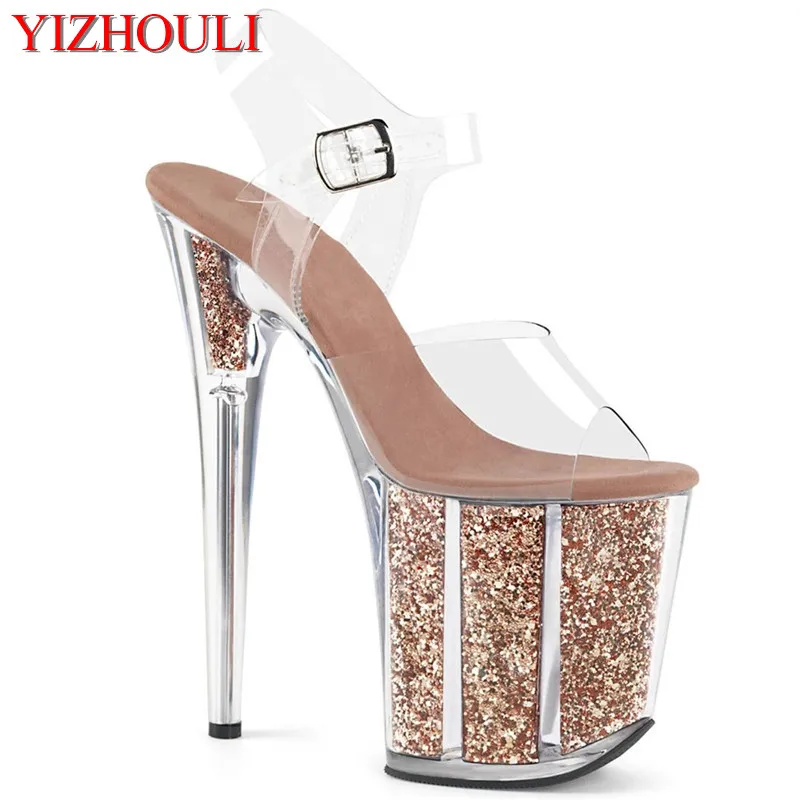 8 inch, summer sandals, sparkling crystal soles for parties and nightclubs, transparent 20cm heels for models, dancing shoes