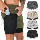 Мужские повседневные шорты 2 в 1, быстросохнущие спортивные шорты для бега, фитнеса, бодибилдинга, тренировок, с встроенными карманами, шорты для спортзала