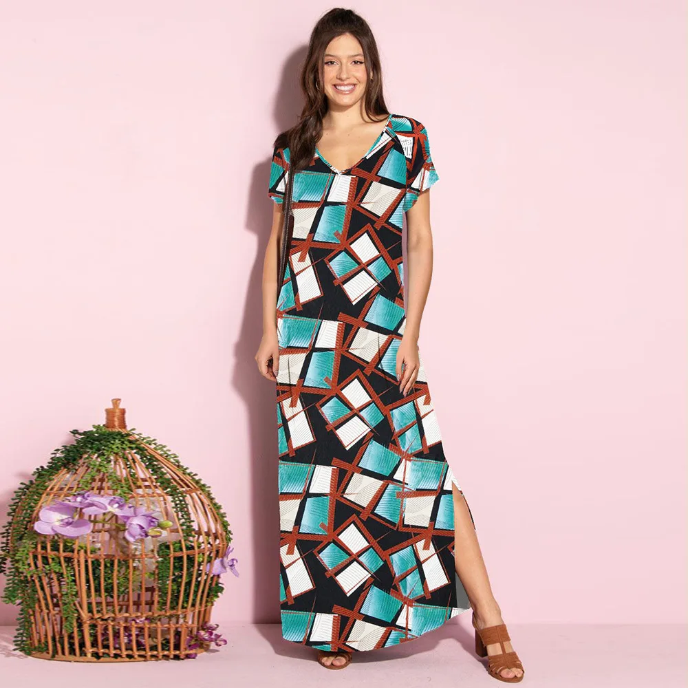 2021 с надписью Boho Chic Стиль плед Длинные летние платья женское Макси платье v