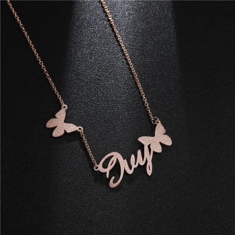 

Hip Hop Rose Color Butterfly Customized Infinite Name Letter Stainless Steel Choker Necklaces & Pendants For Women Jewelry