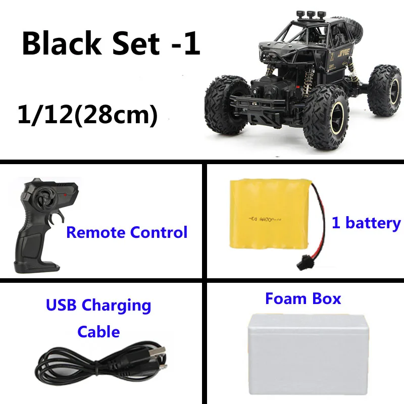 28cm Black(no light) 1:12 4WD RC автомобили 2,4G радиоуправление 4x4 вождение автомобиля двойной привод двигателей Bigfoot автомобиль высокая скорость внедорожные Грузовики Игрушки для детей - Цвет: 28cm Black(no light)