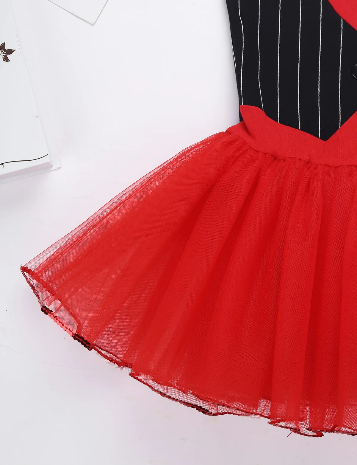

New Kids Girls Christmas Dance Outfit Sleeveless Striped Bodice Ballet Dance Gymnastics Leotard Mesh Tutu Dress Cosplay Costume