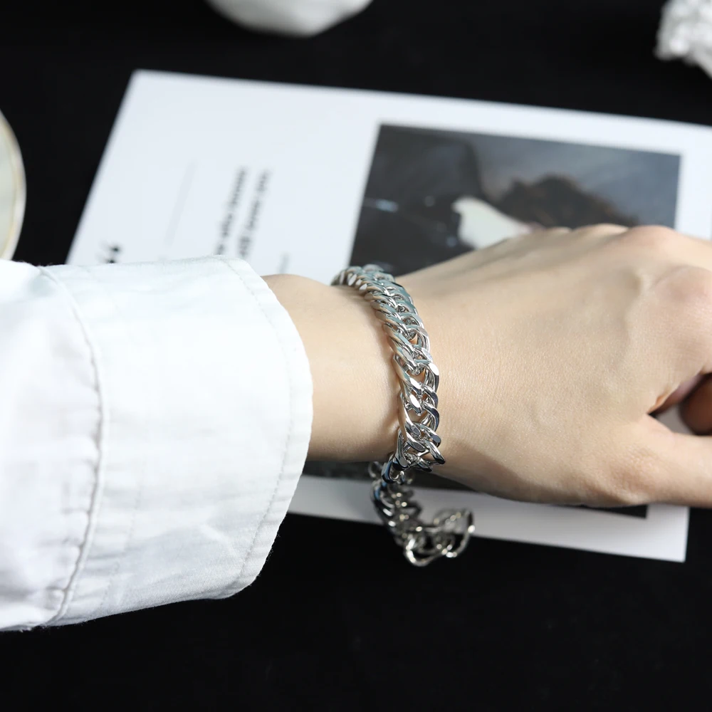 

Новинка 2021, модная цепь из кубинской нержавеющей стали, мужской браслет, классический браслет-цепочка для мужчин и женщин, металлическая це...