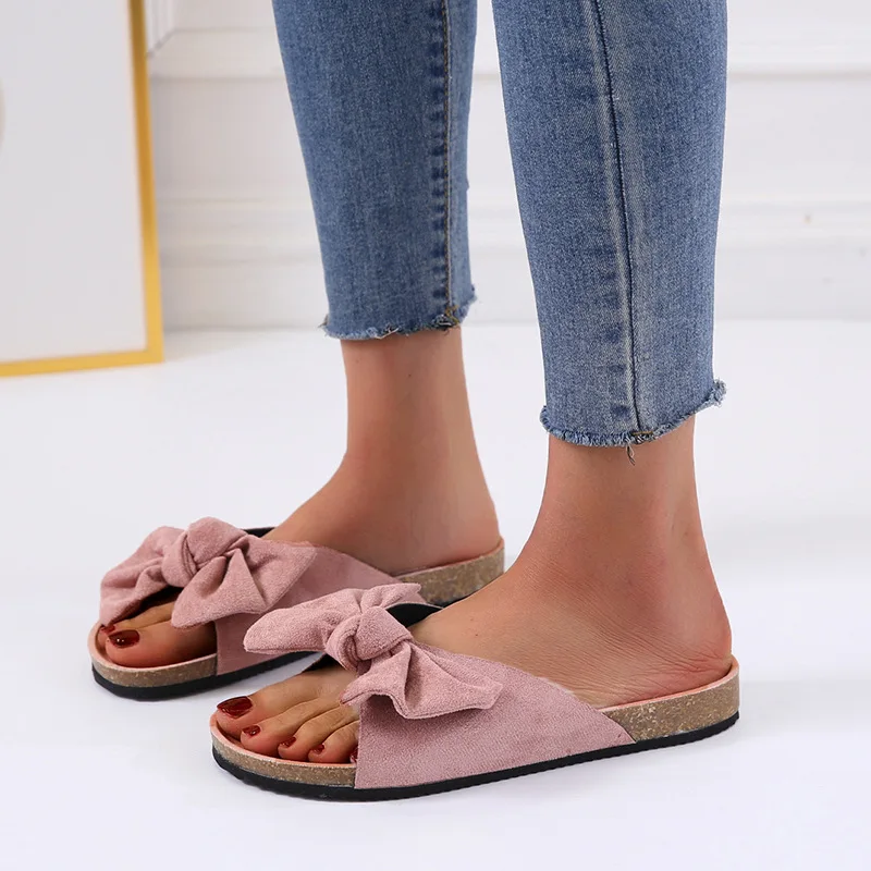 

Сандалии женские с бантом-бабочкой, пляжные шлепанцы, плоская подошва, повседневная обувь на платформе, большие размеры, лето 2021