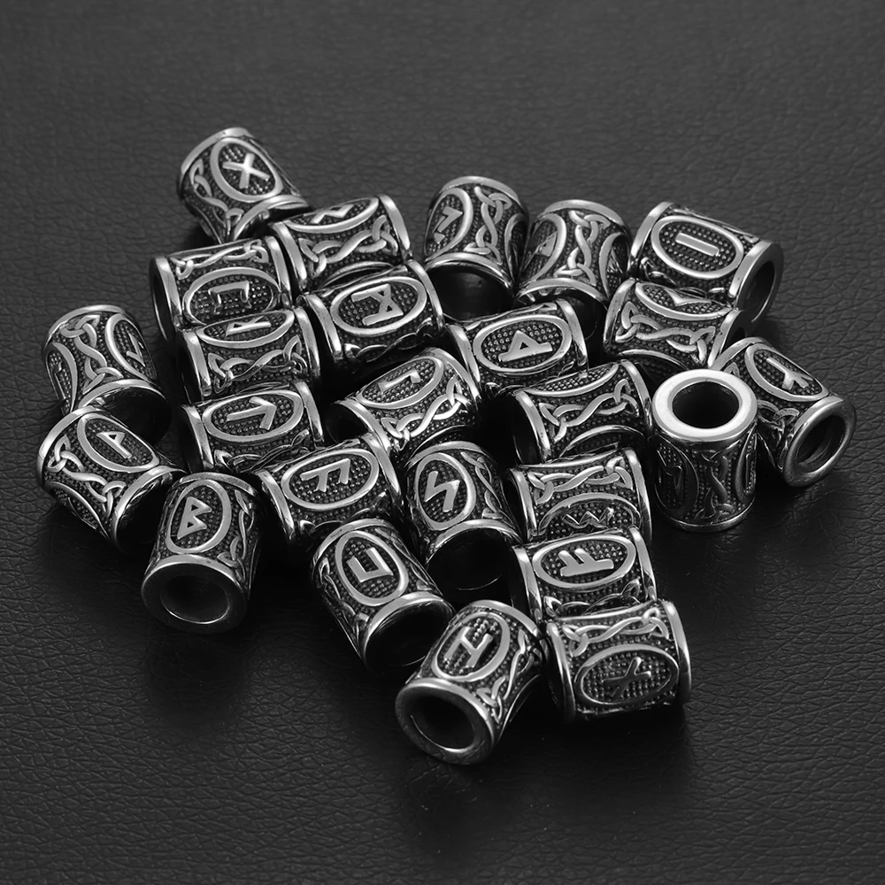 

Stainless Steel Large Hole 8mm Viking Rune Beads for Hair Beard Lanyards Paracord Bead Jewelry Bracelet Making DIY Accessories
