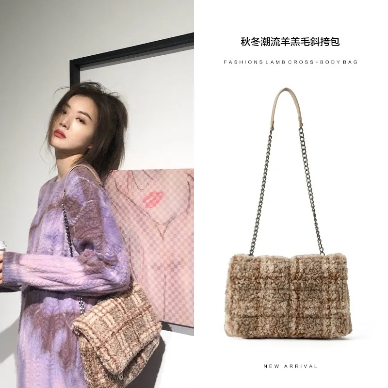 

Winter New Chain Fur Crossbody Bags for Women Faux Fur Lamb Winter Women Fashion Handbags All-match Shoulder Bag Women
