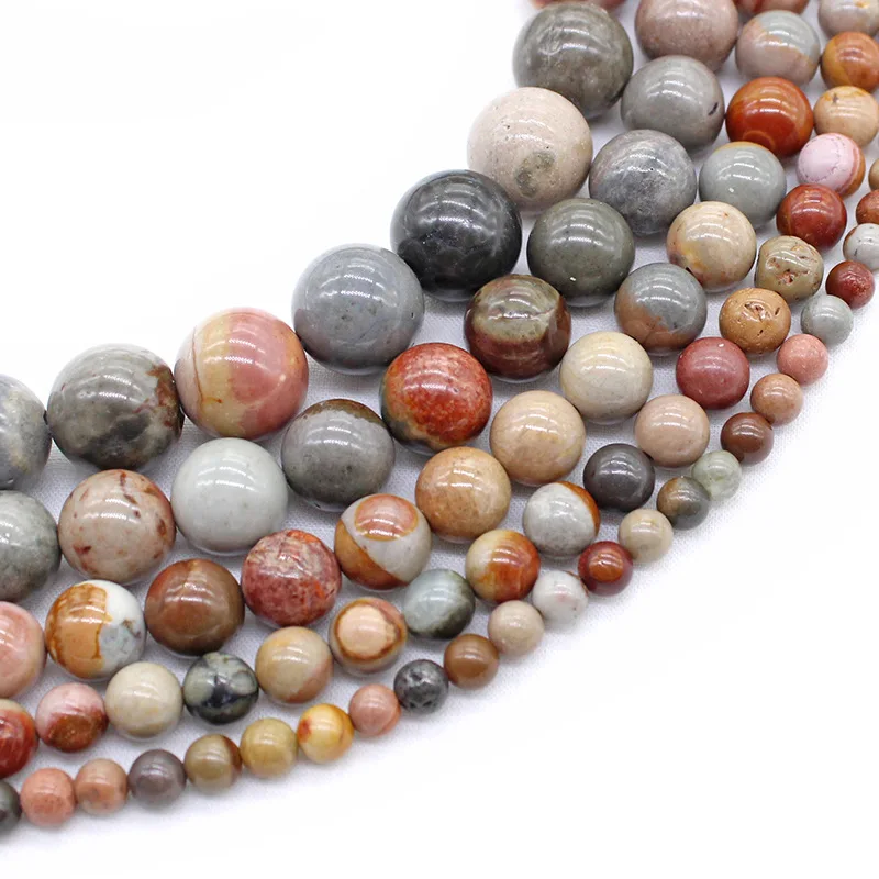 6mm 8mm 10 12mm Natural Ocean Stone Round Loose Beads orbicular granite riverstone beads For Jewelry Making Diy Bracelet earring | Украшения