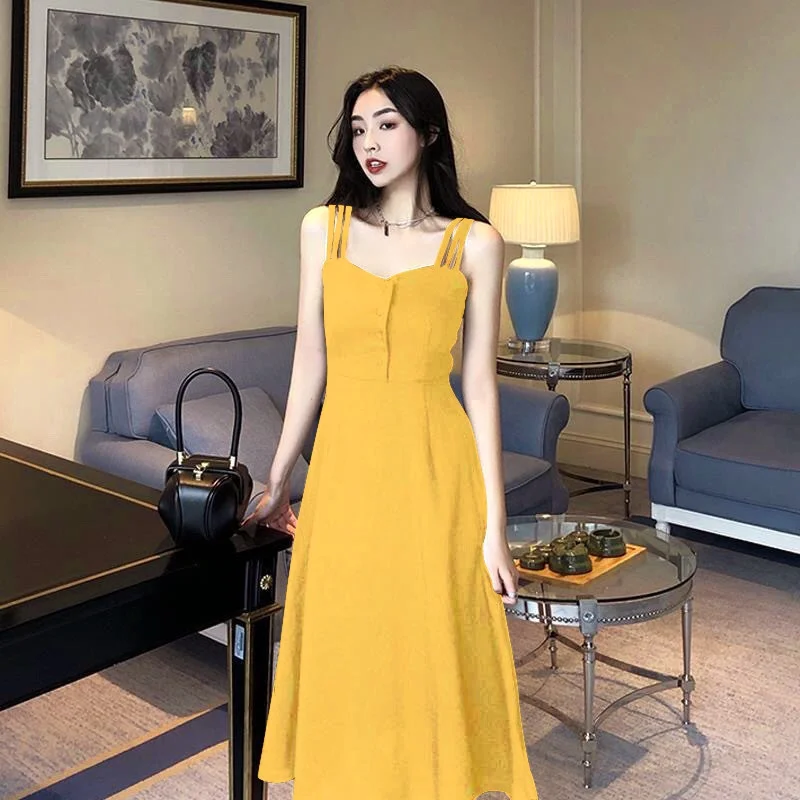 

Sexy Women Dress Loose Sleeveless Dresses V-neck Sling Long Black Party Dress