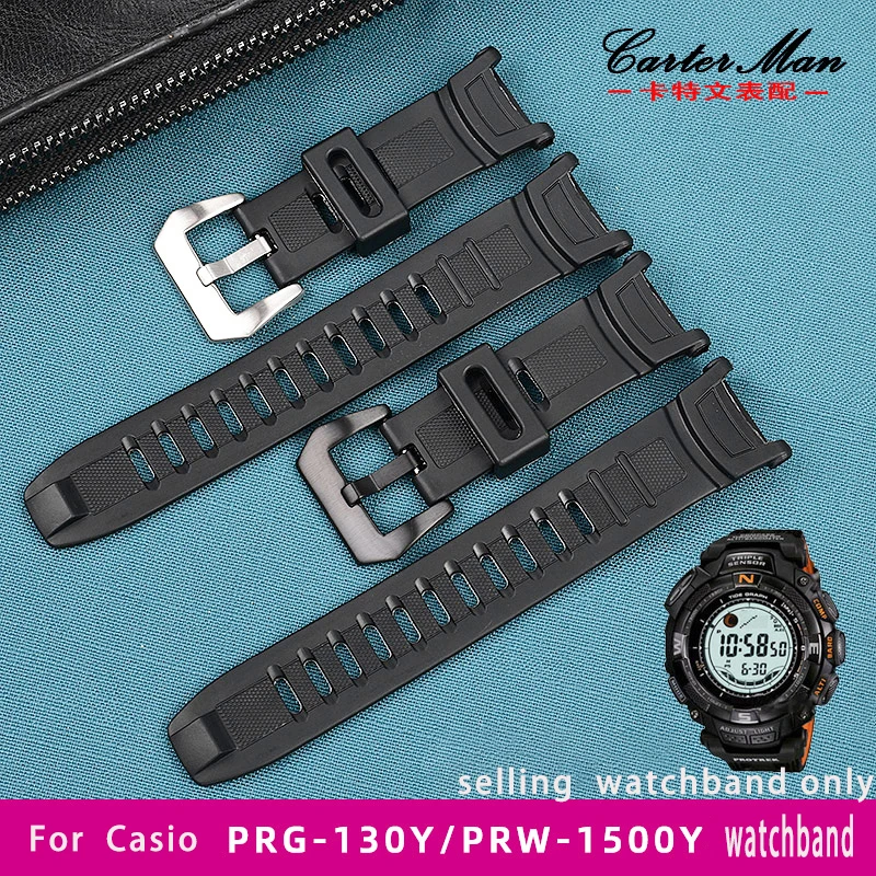 Black silicone watchband for C-ASIO prg-130y/1500y/prg130y series watch strap accessories men's Resin wristband notch belt 26mm
