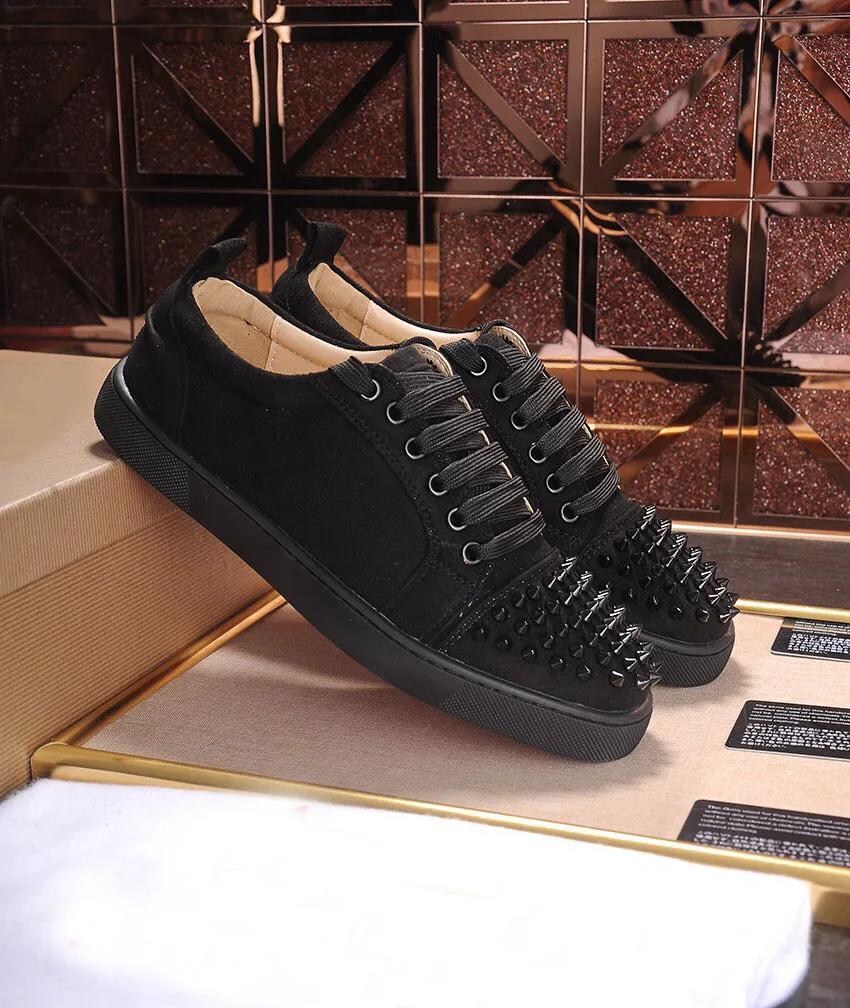 Black Lace up Rivets Top quality Fashion Red bottom Shoes For Women Men Spike Sneakers Real Leather Loafers Footwear 8063220 | Обувь