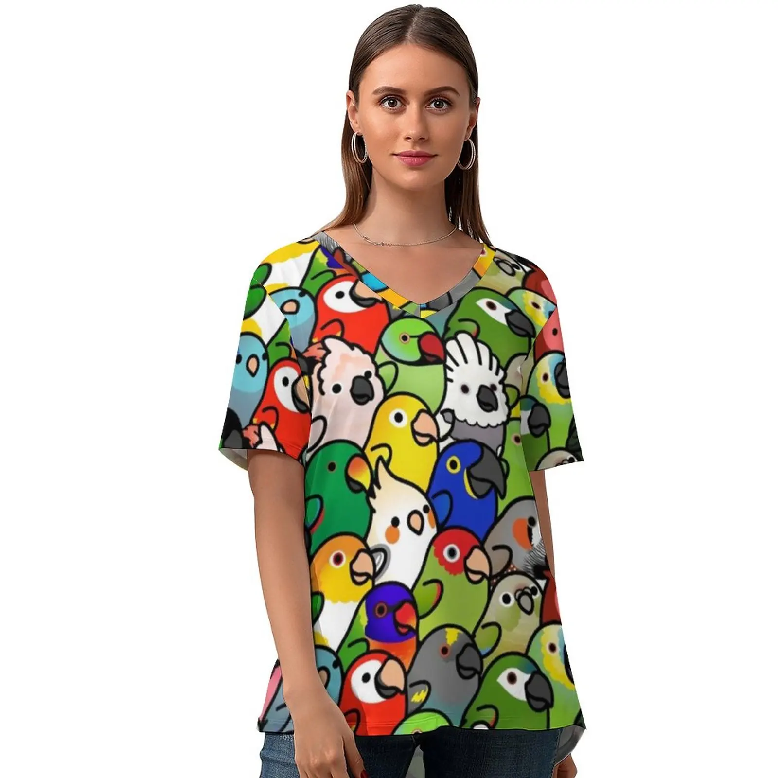 

Animal T Shirt Street Wear Printed Womens Kawaii T-Shirt Short-Sleeve V Neck Tee Shirt Oversize