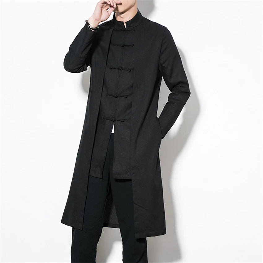 

Chinese Style Tops 2021 News Coat Linen Embroidery Crane Casual Long Gown New Year Clothes Traditional Chinese Clothing for Men