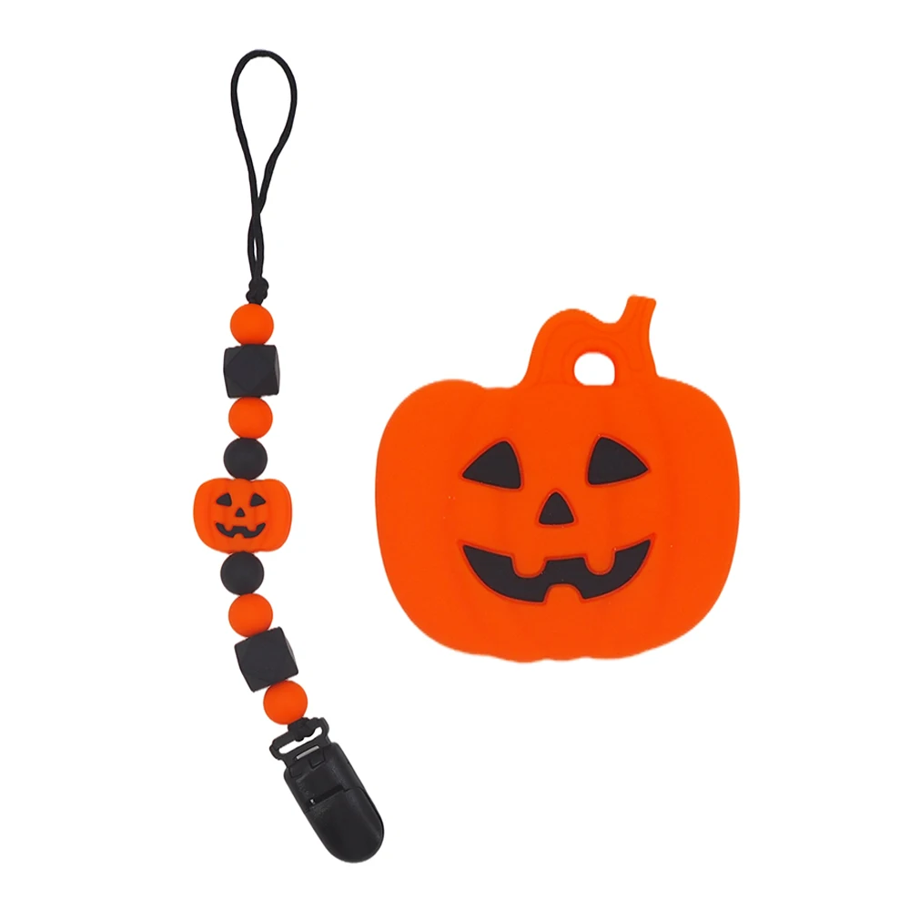 

Chenkai 1pcs Halloween Pumpkin Chain Clip Nature Baby Grasping Fidget Toy DIY Organic Eco-friendly Wood Gift Accessories