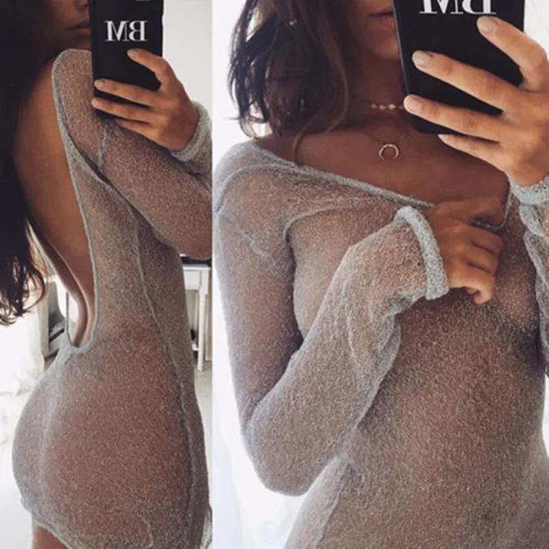 

Summer Fashion Hot Chiffon Perspective Dress Women Sexy Backless Bandage Dresses Plus Size