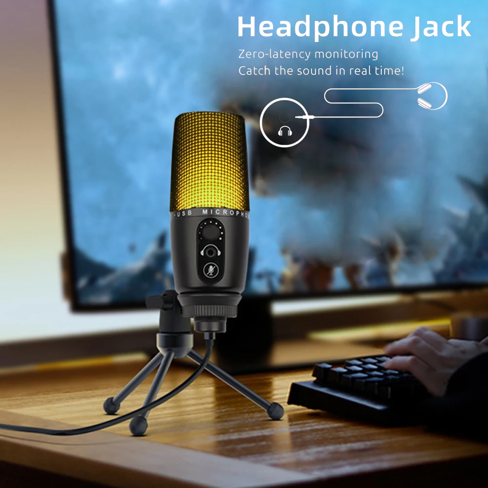 Проводной конденсаторный микрофон для караоке с RGB-подсветкой | Электроника