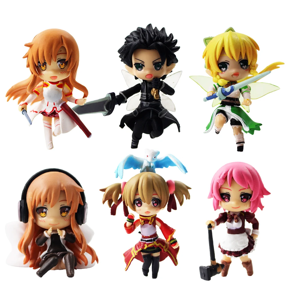 

6pcs/Lot 6cm Sword Art Online Fairy Dance Kirito Asuna Lefa SAO PVC Action Figures Toys