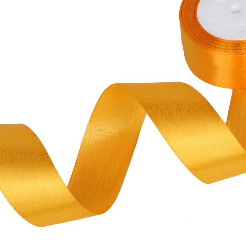 Orange Yellow 25 ярдов/рулон 7 мм 10 мм 13 мм 15 мм 20 мм 25 мм 38 мм шелковый атлас ленты принадлежности для шитья ленты ручной работы ремесла материалы подарочная упаковка - Цвет: Orange Yellow
