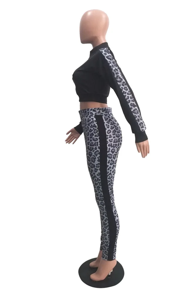 Женский леопардовый комплект из двух предметов элегантный спортивный костюм с