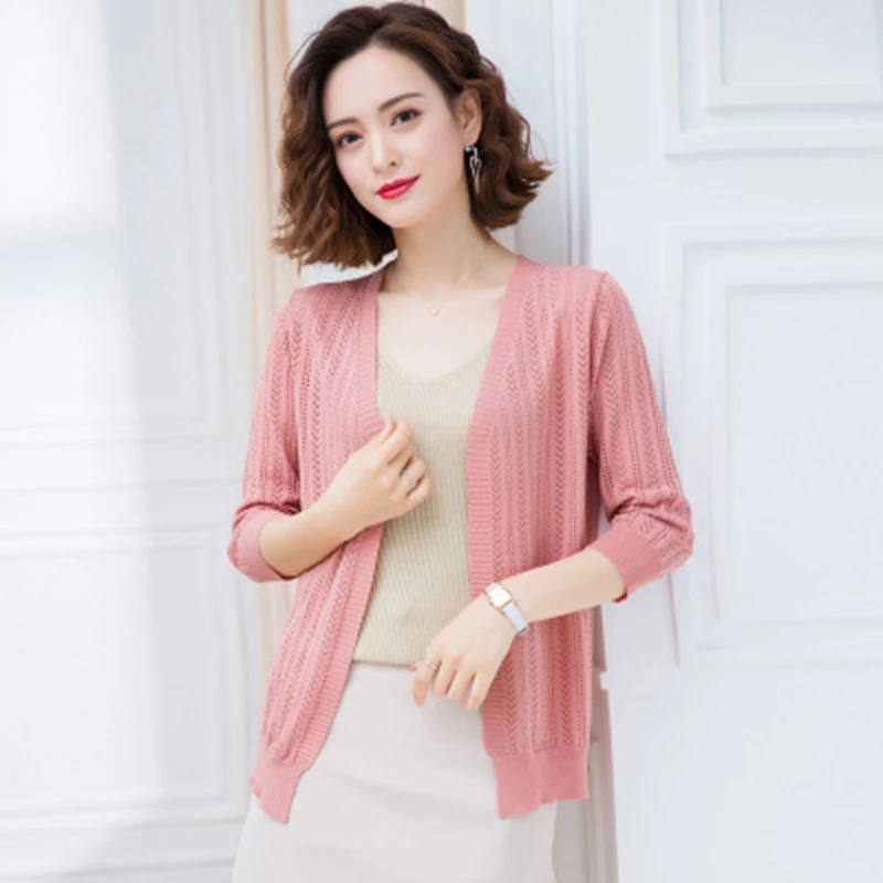 

Kimono women sweater spring summer ice silk knitted sweater cardigan women 3/4 sleeve flowers crochet cardigan ladies casual