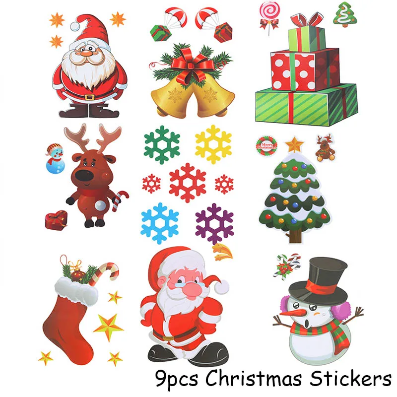 9pcs Sticker Рождественские украшения для дома веселая Рождественская елка рождественские украшения Санта Снеговик Noel Navidad год Natal - Цвет: 9pcs Sticker