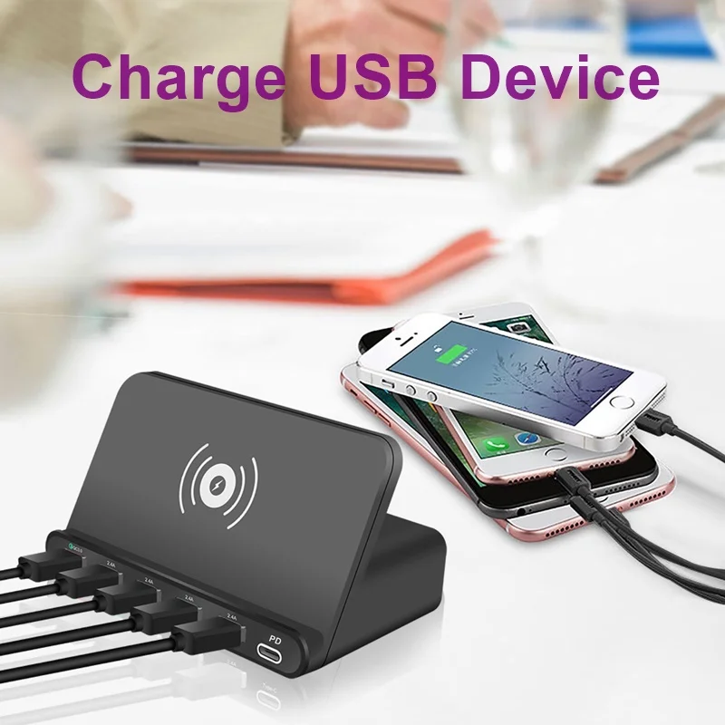 Tongdaytech мульти 5 портов USB зарядное устройство Qi Быстрое беспроводное зарядное устройство Quick Charge 3,0 Cargador Inalambrico для Iphone X 11 Pro samsung