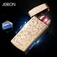 jobon high end dual arc usb rechargeable lighter metal portable windproof shaking ignition led battery display gift for men