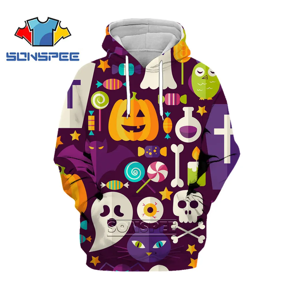 

Scary Halloween Pumpkin Ghost Bat Hoodie Joker Hooded Pullover for Men Women Clothes Casual Loose Plus Size Coat Black Friday