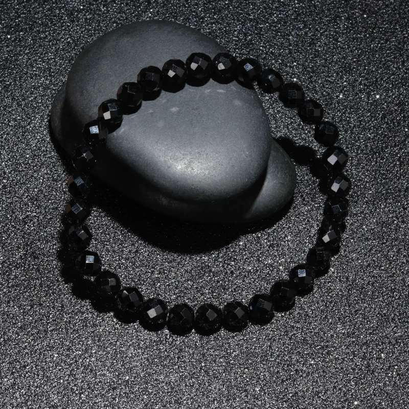 

Natural 6/8mm diamond cut black Tourmaline bracelet for men and women fashion energy Charm Bracelet Jewelry Gift
