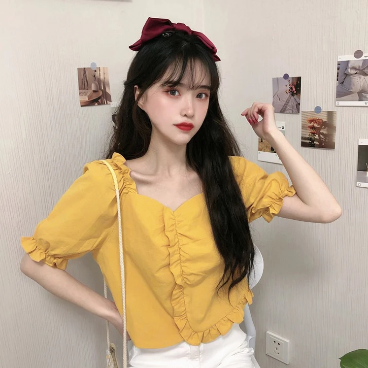 

Short sleeve shirt women's 2021 summer new Korean version design sense small, loose and versatile, short bubble sleeve clothes
