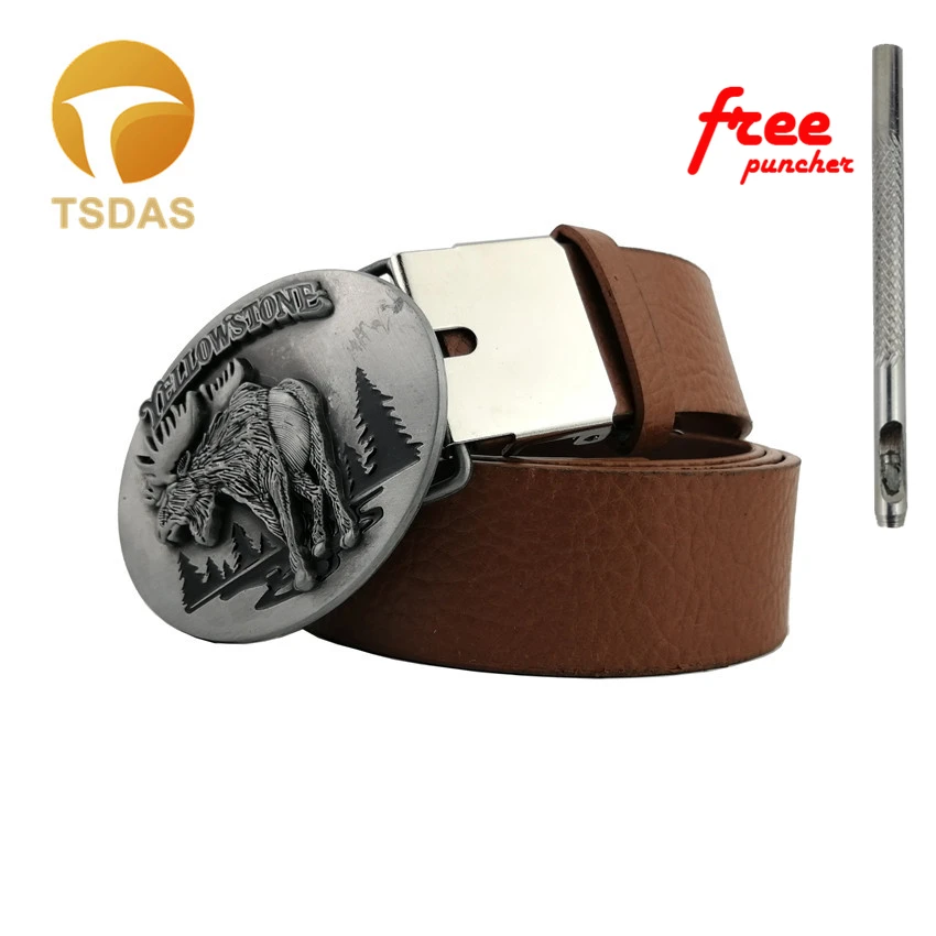 Желтая каменная ковбойская пряжка для ремня Серебряная отделка съемная