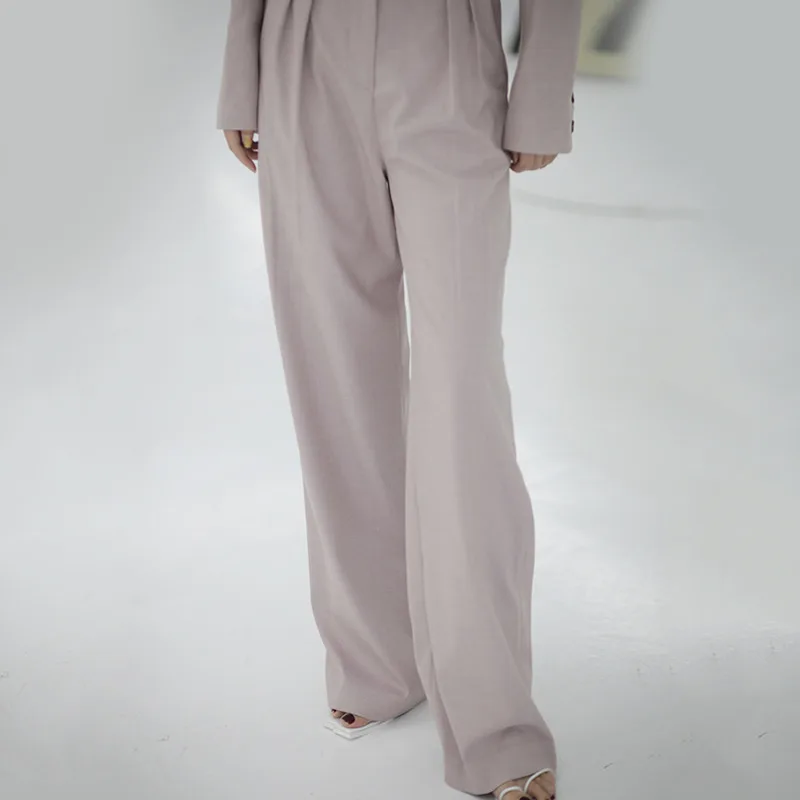 DEAT Women Leg High Waist Trousers Loose Fit Pink Color Pants 2021 Fashion Spring New Straight High Quality Cloth 2021 1S717