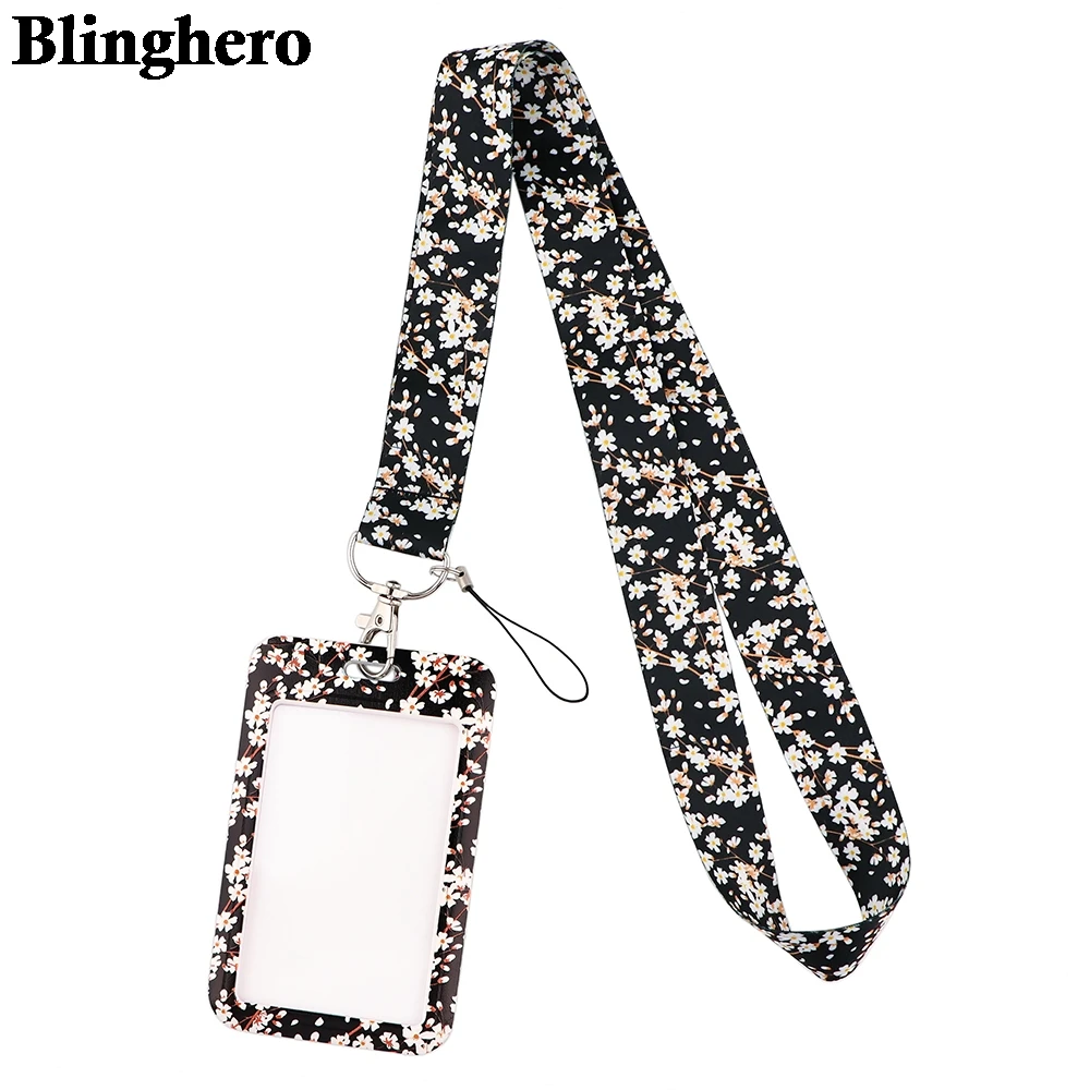 Красивые ремешки CB842 с розовым цветком вишни ID бейдж держатель для карт брелок