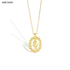 Цепочка с кулоном ANDYWEN, из серебра 925 пробы, с золотым цветком, в стиле панк, 2020