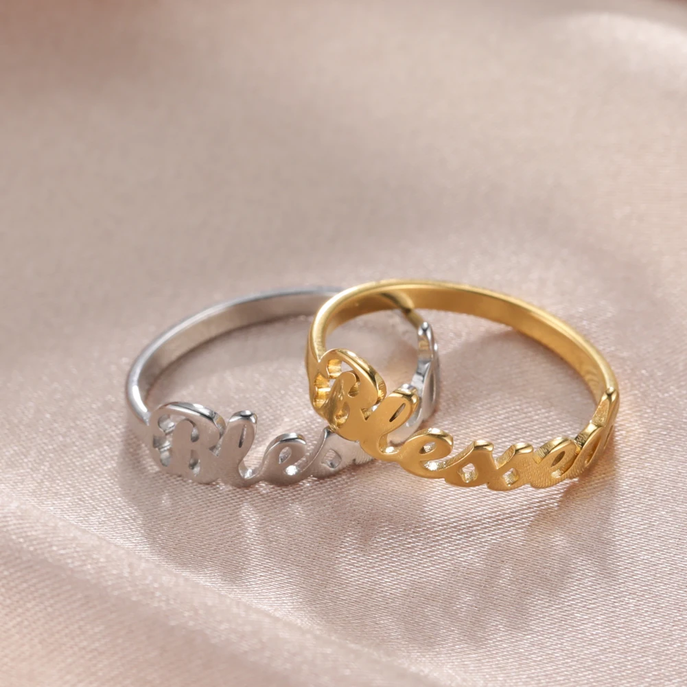 Skyrim Religious Blessed Stainless Steel Rings for Women Good Hope Pray Gold Color Birthday Jewelry Gifts Wholesale 2022 | Украшения и