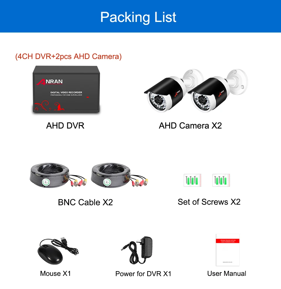 ANRAN 4CH AHD DVR CCTV система безопасности аналоговая HD система видеонаблюдения ИК ночного видения для помещений и улицы AHD камера